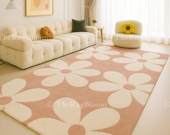 Hand-Tufted Wool Daisy Rug: Boho Floral Living Room Area Carpet