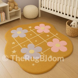 Hand Tufted Flower Kids Rug | Cute Irregular Shape Nursery Carpet | Playroom Decor | Pastel Aesthetic Floor Mat | Custom Handmade Rug