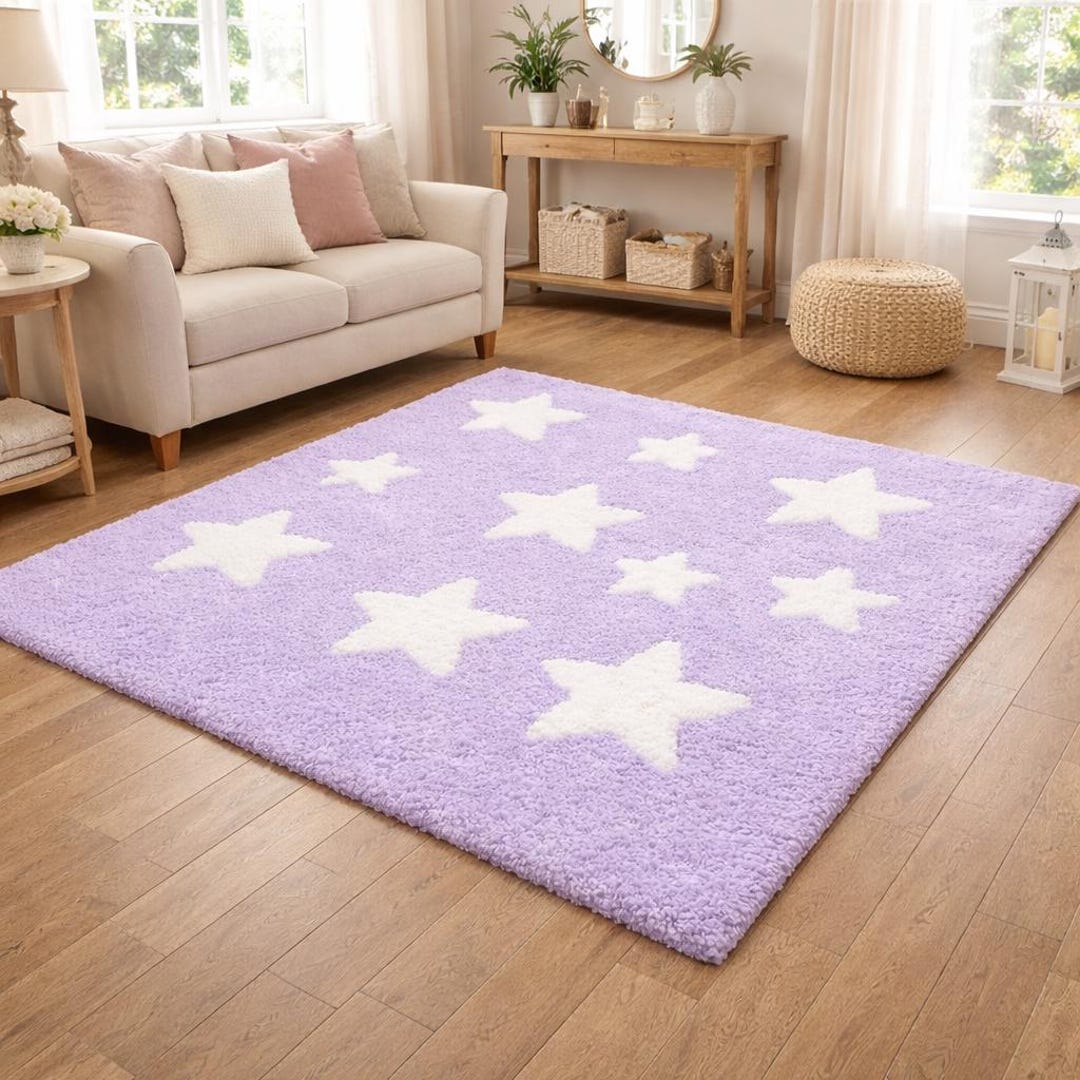Star Area Rug Lavender Star Area Rug,soft Pastel Nursery Rug, Cute Star Pattern Kids ...