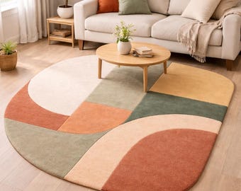 Hand Tufted Abstract Area Rug | Modern Geometric Wool Rug | Irregular Shape Living Room Carpet | Minimalist Boho Home Decor 4×6 5×7 6×9 8×10