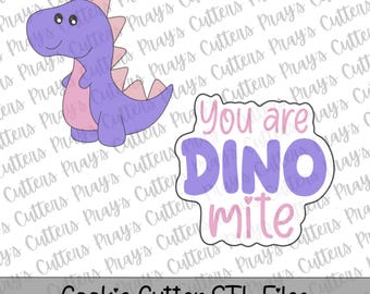 Dinosaur Valentine Cookie Cutter STL | You Are Dino-mite STL File | 3d Print Digital Download
