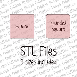 Square & Rounded Square Cookie Cutter STL Files | 9 Sizes | Instant Download