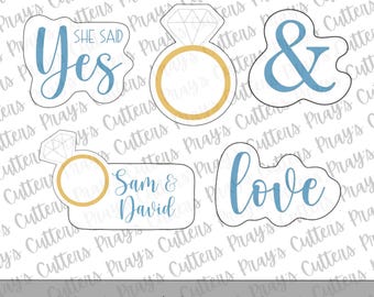 Engagement Cookie Cutter Set | Diamond Ring, She Said Yes (3D Printed)