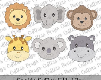 Safari Animal Cookie Cutter STL Files | Lion, Elephant, Hippo (Digital Download)