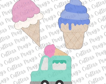Eis Ausstechformen Set: LKW, Eistüte, Swirl (3D gedruckt)
