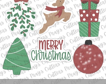 Elegant Christmas Cookie Cutter Set | Reindeer, Ornament, Tree, Merry Christmas, Mistletoe, Presents