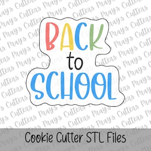 May include: A white cookie cutter with a wavy outline featuring the text BACK to SCHOOL. The word BACK is in red, yellow, blue, and green letters. The word to is in black, and the word SCHOOL is in blue. The design is centered on a white background.