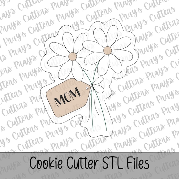 Daisy Flower Bouquet with Gift Tag Cookie Cutter STL | 3D Print File Instant Download