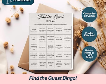 Bingo per matrimoni, giochi da tavolo per matrimoni, giochi per ricevimenti, giochi rompighiaccio, divertenti giochi per matrimoni, minimalisti, bingo per trovare gli invitati, cena di prova