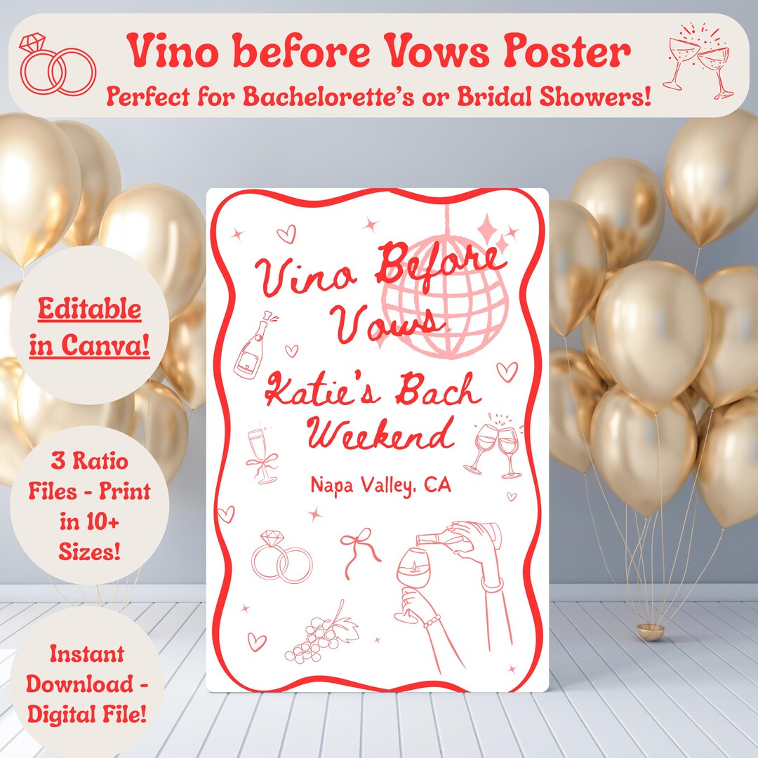 Vino Before Vows Bachelorette Posters • Editable Wine Weekend Sign Set ...
