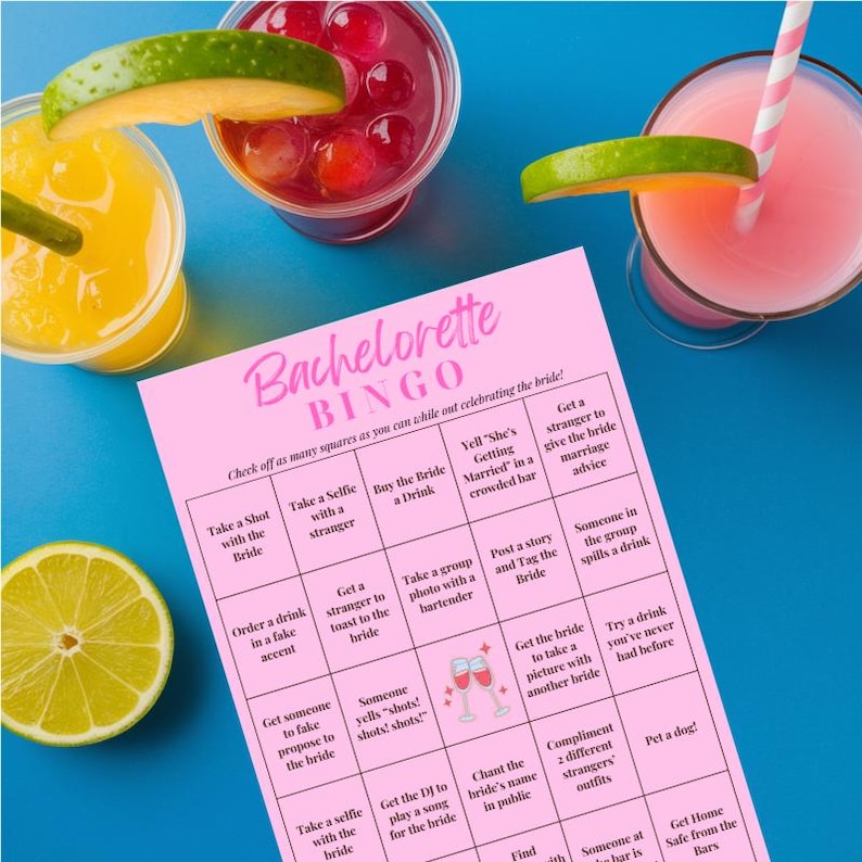 Classy Pink Bachelorette Party Bingo – 10 Unique Printable Cards ...