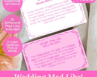 Hochzeit Mad Libs, Brautdusche Spiele, Hochzeitsdusche, 10 einzigartige bearbeitbare Canva-Vorlagen, Junggesellinnenparty druckbar, Brautdusche Ideen