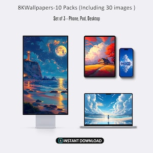 Aesthetic Collection | 8K Wallpapers - 10 Packs | Desktop/Laptop/iPad/Phone Background | 16:9 -30 images Design | Digital Wallpaper Download