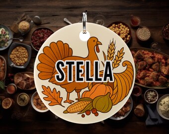 Turkey/Autumn Setting Dog Tag, Seasonal Personalized Dog ID Tag, Round Pet Name Tag, Double‑Sided Dog Tag, Customizable Pet Collar Tag,
