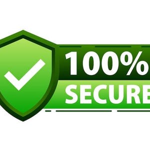 Pu&ograve; includere: Uno scudo verde con un segno di spunta bianco accanto a un banner verde che recita "100% SICURO" in testo bianco. L'immagine &egrave; un elemento di design grafico, probabilmente per la sicurezza e-commerce o del sito web.