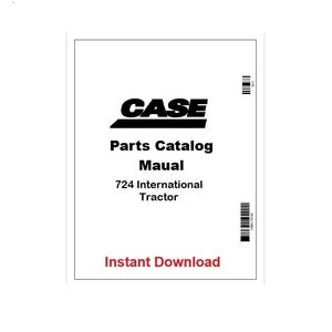 Może przedstawiać: Biały dokument z logo CASE i napisem "Parts Catalog Manual 724 International Tractor". Tekst "Instant Download" jest czerwony. Pionowe czarne paski znajdują się po prawej stronie.