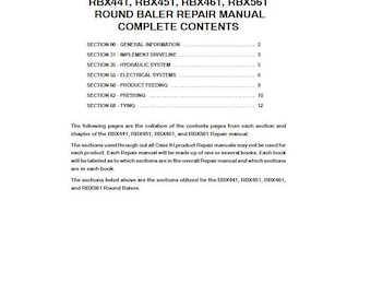 Case IH RBX441, RBX451, RBX461, RBX561 Round Baler Repair Service Manual PDF