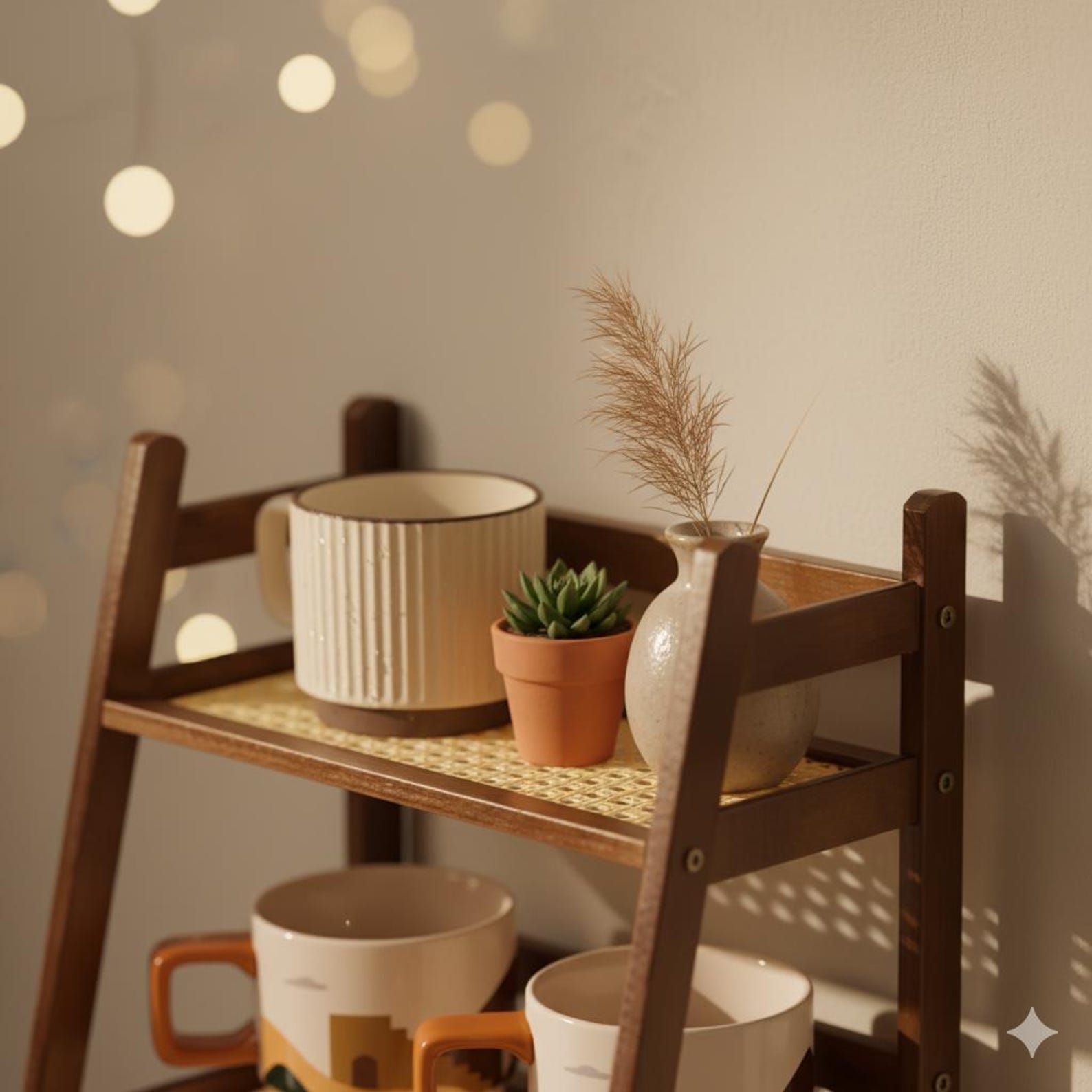 Bamboo Ladder Shelf Small 2 Tier Bookshelf - Modern Minimalist Storage Display Rack for Kitchen Bathroom Living Room Decor