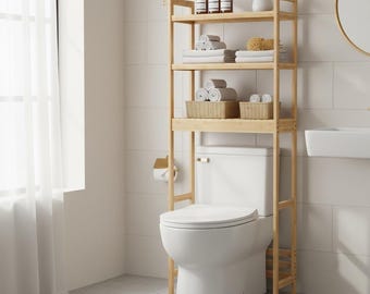Hoogwaardige bamboe badkamerplank organizer | Opbergrek boven het toilet | Ruimtebesparende standaard met 3 lagen | Moderne, milieuvriendelijke badkamerdecoratie