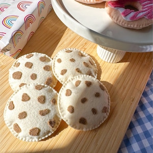 Felt Choc Chip Cookies (Set of 4) | Felt Pretend Play Food Cookies Bakery Goods | Felt Play Food