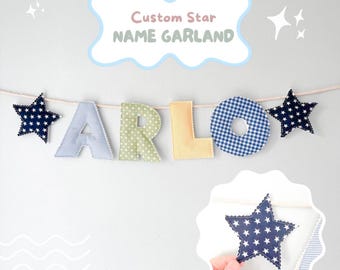 Custom Star Name Garland, Handmade Fabric Nursery Banner, Baby Keepsake