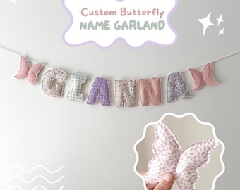 Butterfly Name Garland, Custom Fabric Nursery Bunting, Keepsake Gift