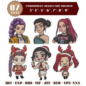 Kpop Huntrix Bundle Embroidery Design, Demon Hunter Embroidery, Rumi, Zoey, Mira Kpop Hunter Design (Digital Download)