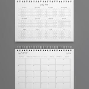 Akademischer Tischkalender 2025-2026: Minimalistischer horizontaler Planer (Digitaler Download, PDF-/PNG-Dateien, Größen A4/A5/A6)
