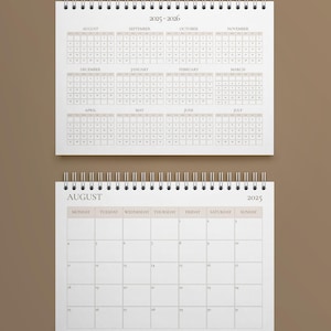 Akademischer Tischkalender 2025-2026: Minimalistischer horizontaler Planer (Digitaler Download, PDF-/PNG-Dateien, Größen A4/A5/A6)