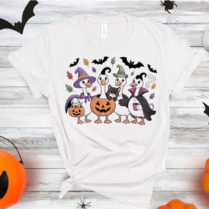 Halloween Goose PNG | Cute Fall Goose Clipart with Witch Hat, Pumpkin, Cat, and Vampire | Digital Download | Sublimation Design