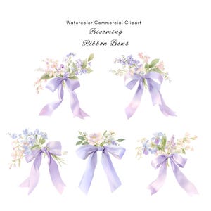 14 Watercolor Floral Bow Clipart l Coquette Ribbon Bow PNG Bundle l Pastel Flower Bow Clipart Feminine Wedding Clipart (Commercial Use) image 6