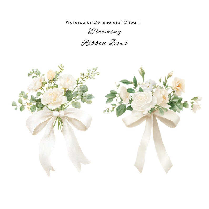 14 Watercolor Floral Bow Clipart l Coquette Ribbon Bow PNG Bundle l Pastel Flower Bow Clipart Feminine Wedding Clipart (Commercial Use) image 3