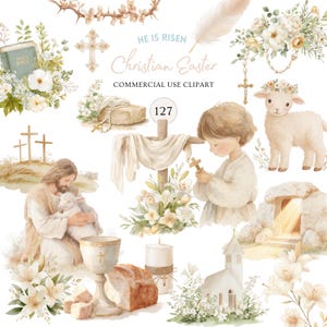 127 Christian Easter Clipart Bundle l Watercolor Religious PNG He Is Risen Clipart l Cross Tomb Jesus Dove Bible 300dpi (Commercial Use)