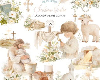127 Christian Easter Clipart Bundle l Watercolor Religious PNG He Is Risen Clipart l Cross Tomb Jesus Dove Bible 300dpi (Commercial Use)
