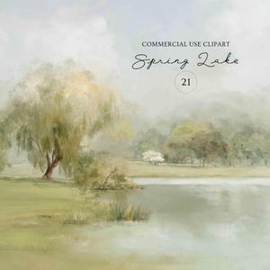 21 Watercolor Landscape Pastel Backgrounds, Spring Lake Scene PNG Bundle, Whispering Lake, Nature Backdrop Clipart, Commercial Use