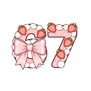 67 Strawberry Cake Clipart Cute Pink Bow Dessert Number PNG  Kawaii Sweet Coquette Clip Art  300 DPI