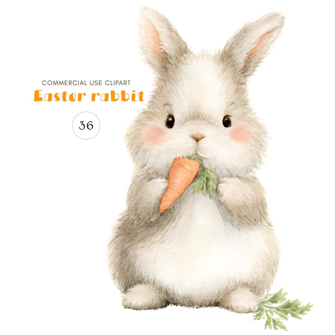 36 Easter Bunny Watercolor Clipart Set PNG Bundle L Cottagecore Spring ...