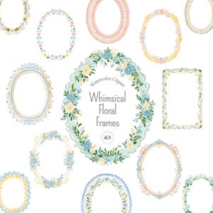 63 nyckfulla blommiga ramar | Akvarell vintage ovala ramar | Romantiska Cottagecore PNG-ramar