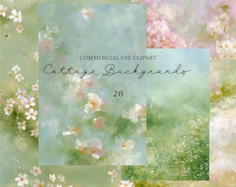 26 Aquarell Dreamy Palace Clipart Bundle Hintergründe, Cottagecore Landschaft PNG, Spring Cottage Wiese Hintergrund