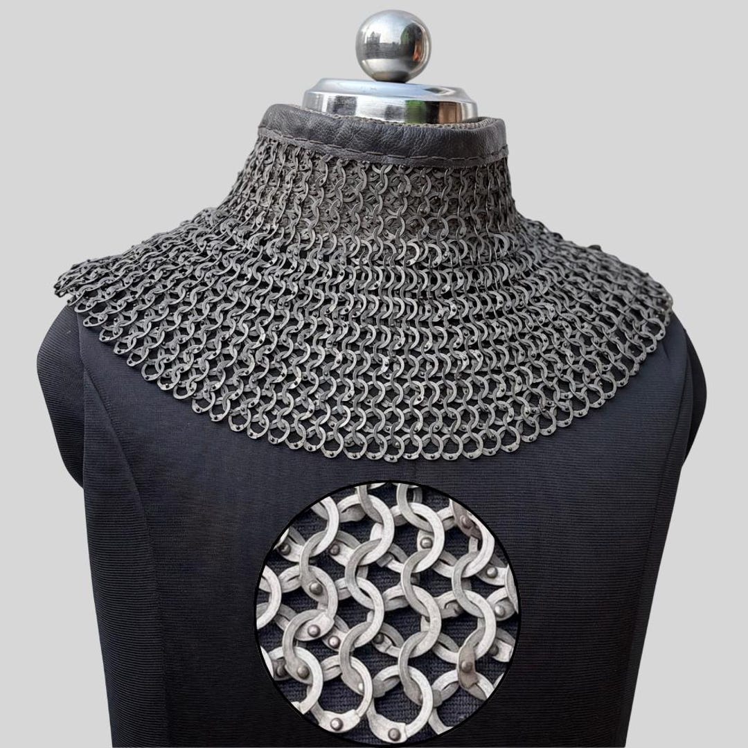 Medieval Chainmail Collar: Stainless Steel, Leather Trim - LARP ...