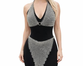 Aluminum Chainmail Bikini Set – 10mm Butted Rings, 16 Gauge Handmade Medieval, Top & Panty,
