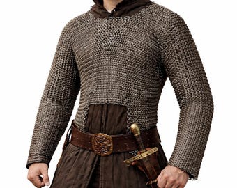 Titanium Chainmail Hauberk Shirt – 9mm Flat Dome Riveted Rings, Medieval Armor, LARP SCA Tunic