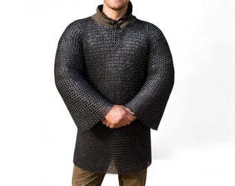 Medieval Chainmail Shirt Blackened | Mild Steel 8mm Dome Riveted Rings | Battle Ready Armor,