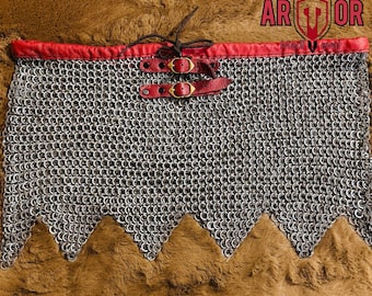 Falda de cota de malla, acero dulce – anilla plana de 9 mm, protector de cintura de armadura medieval, falda para LARP y cosplay.