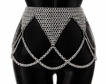 Chainmail Belt, Silver Aluminium Hip Chain with 10mm Rings