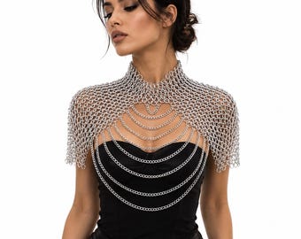 Chainmail Shoulder Drape Aluminum 10mm 16G | Gothic Festival Body Chain | Medieval Cosplay Neck Armor