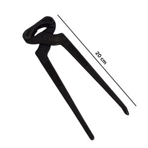 May include: Black claw hammer tool, approximately 8 inches long, with a curved head and pointed ends. The tool is designed for prying and pulling nails. The tool is made of metal and is shown against a white background.