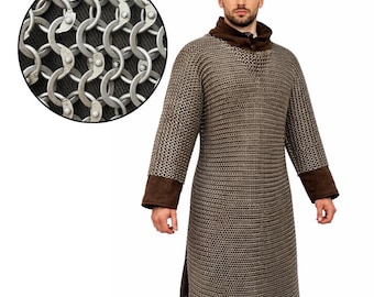 Medieval LARP Armor Chainmail Shirt, 9mm Mild Steel, Dome Riveted