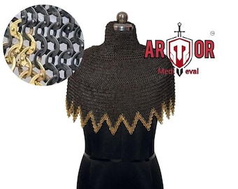 Medieval Chainmail Aventail, 6mm Mild Steel Dome-Riveted Neck Guard