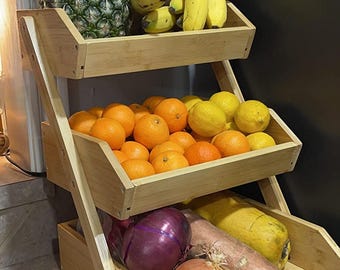 Multi Tier Bamboo Fruit Basket, Tiered Fruit Basket | Vegetable Storage | Pantry Storage | Fruit Rack | Fruit Storage | Kitchen Storage